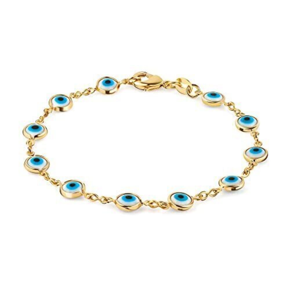 1672 18K Gold Plated White Evil Eye Bracelet - Made in Brazil White Flat